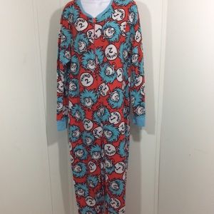 Dr Seuss Adult One Piece Footed Sleepwear 1X